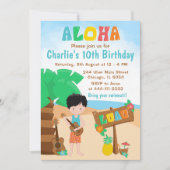 Aloha Luau Beach Birthday Black Hair Boy Kaart (Voorkant)