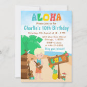 Aloha Luau Beach Birthday Blonde Hair Boy Invitati Kaart (Voorkant)