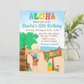 Aloha Luau Beach Birthday Blonde Hair Boy Invitati Kaart (Staand voorkant)
