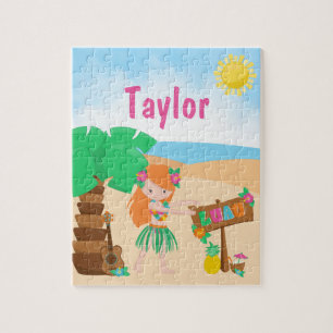 Aloha Luau Beach Red Hair Girl Jigzaag Puzzle Legpuzzel