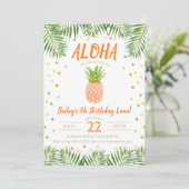 Aloha Luau Birthday Invitation Tropical Pineapple Kaart (Staand voorkant)