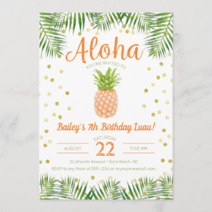 Aloha Luau Birthday Invitation Tropical Pineapple Kaart