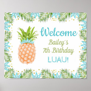 Aloha Luau Birthday Party Decor Blue Gold Welkom Poster