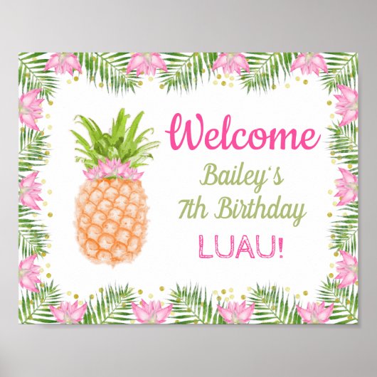 Aloha Luau Birthday Party Decor Pink Gold Welkom Poster (Voorkant)