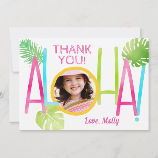 Aloha Luau Birthday Tropical Photo Bedankkaart (Voorkant)