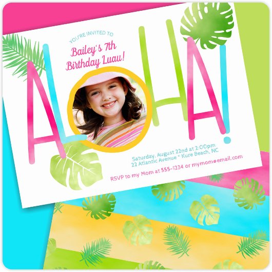 Aloha Luau Birthday Tropical Photo Kaart