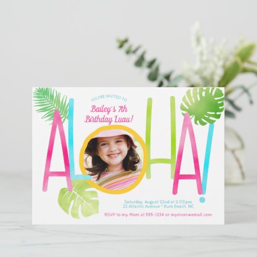 Aloha Luau Birthday Tropical Photo Kaart (Staand voorkant)
