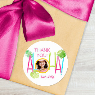 Aloha Luau Birthday Tropical Photo Ronde Sticker