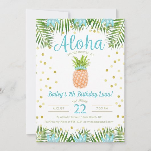 Aloha Luau Birthday Tropische ananas in Blue Kaart (Voorkant)