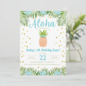 Aloha Luau Birthday Tropische ananas in Blue Kaart (Staand voorkant)