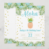 Aloha Luau Birthday Tropische ananas in Blue Kaart (Voorkant / Achterkant)