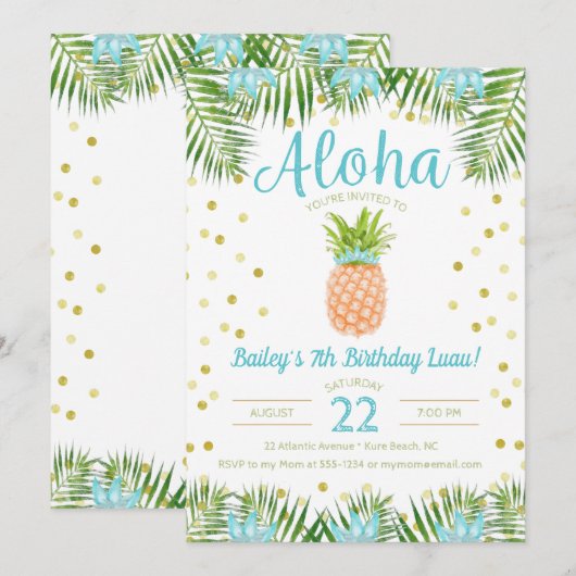 Aloha Luau Birthday Tropische ananas in Blue Kaart (Voorkant / Achterkant)