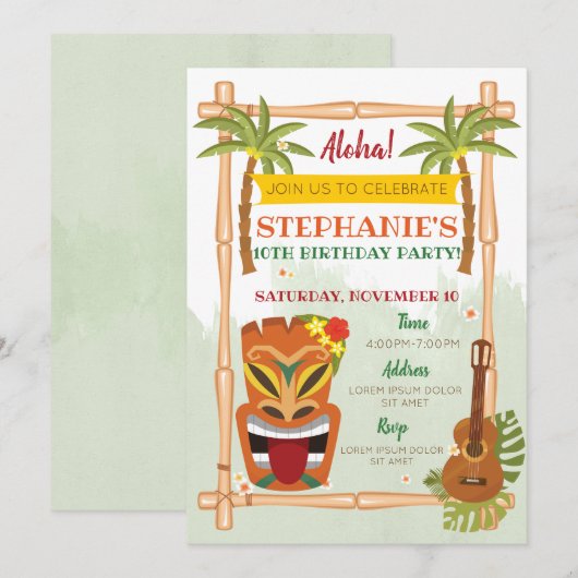 Aloha Luau Birthday Uitnodiging (Voorkant / Achterkant)