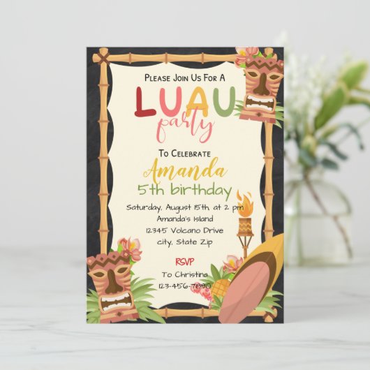 Aloha Luau Birthday Uitnodiging (Staand voorkant)
