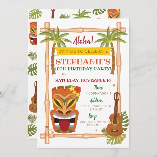 Aloha Luau Birthday Uitnodiging (Voorkant / Achterkant)