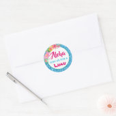 Aloha Luau Blauw Glitter Tropische Hibiscus Classi Ronde Sticker (Envelop)