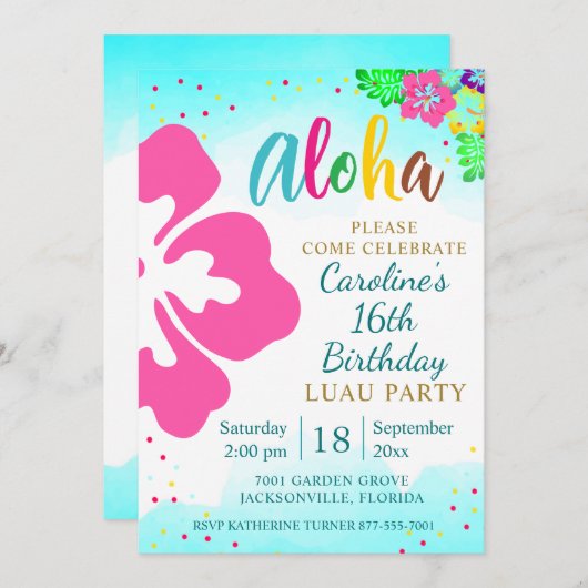 Aloha Luau Feest Tropische Hibiscus Verjaardag Kaart (Voorkant / Achterkant)