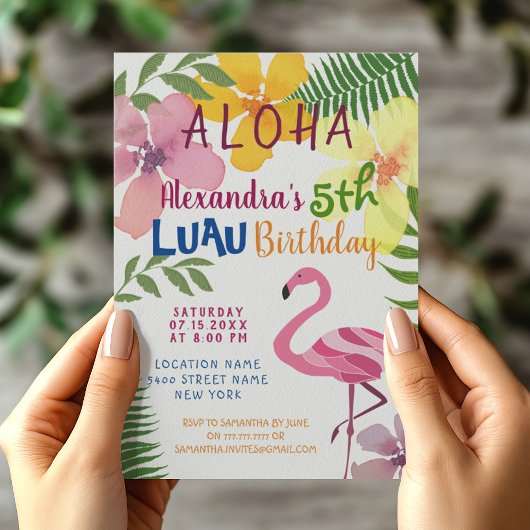 Aloha Luau Flamingo Verjaardag Kaart