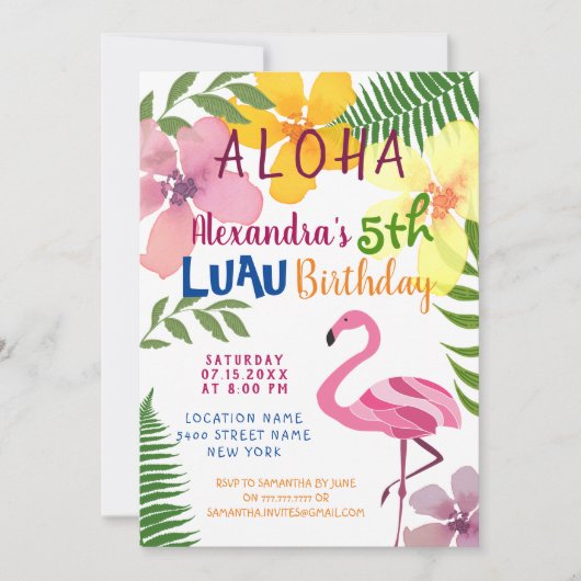 Aloha Luau Flamingo Verjaardag Kaart (Voorkant)