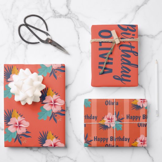Aloha Luau gepersonaliseerde naam Meisje zomer ver Inpakpapier Vel (Voorkant)