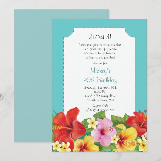 Aloha! Luau Hawaiian Birthday Party Kaart (Voorkant / Achterkant)