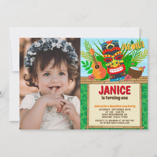 Aloha Luau Hawaiian Tropical Summer Birthday Foto Kaart (Voorkant)