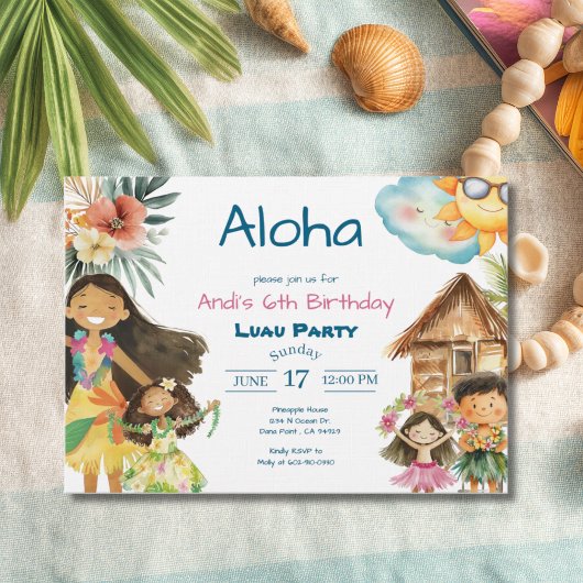 Aloha Luau Kids Birthday Invitation Kaart