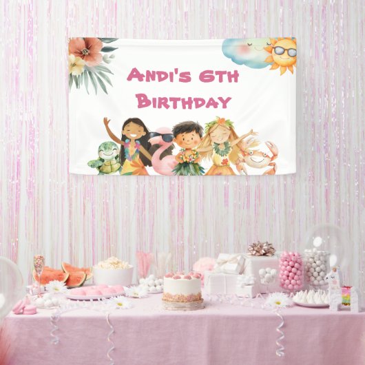 Aloha Luau Kinderverjaardag Spandoek (Feest)