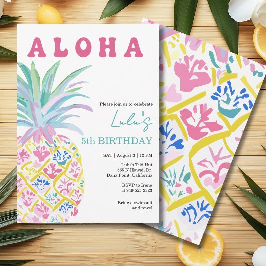 Aloha Luau Kinderverjaardagsfeest Uitnodiging