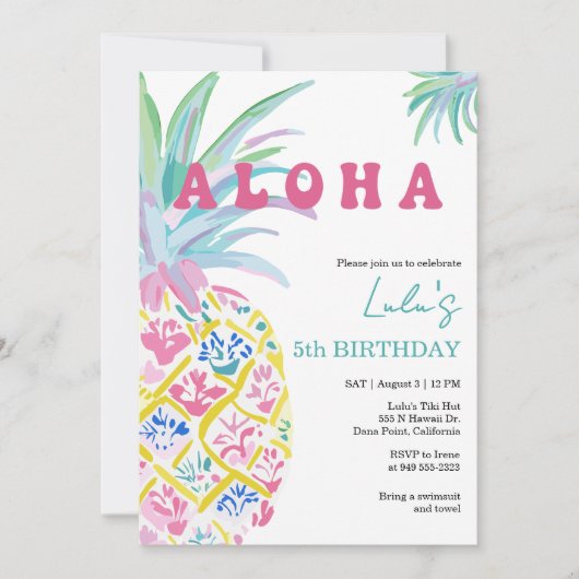 Aloha Luau Kinderverjaardagsfeest Uitnodiging (Voorkant)