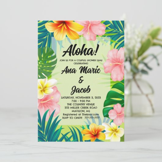 Aloha Luau Koppels Douche uitnodiging (Staand voorkant)
