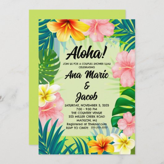 Aloha Luau Koppels Douche uitnodiging (Voorkant / Achterkant)