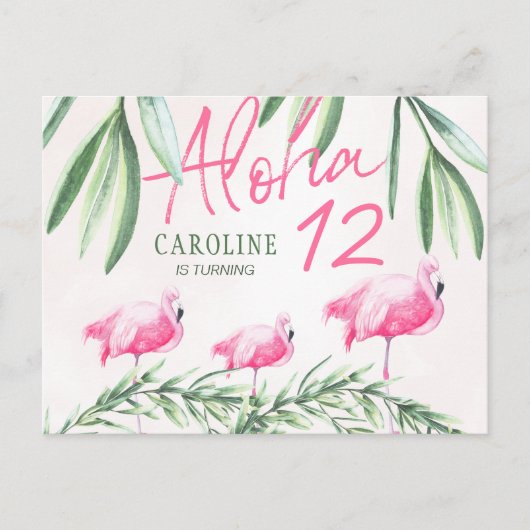 Aloha luau Laten we Flamingle tropisch verjaardags Uitnodiging Briefkaart (Voorkant)