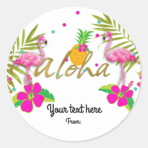 Aloha Luau Meisjes Tropische Flamingo Feest Favor Ronde Sticker