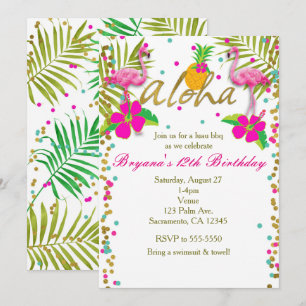 Aloha Luau Meisjes Tropische Flamingo Verjaardagsf Kaart