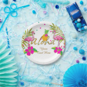 Aloha Luau Meisjes Tropische Flamingo Verjaardagsf Papieren Bordje (Feest)