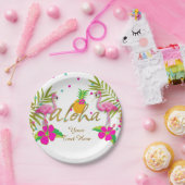 Aloha Luau Meisjes Tropische Flamingo Verjaardagsf Papieren Bordje (Feest)