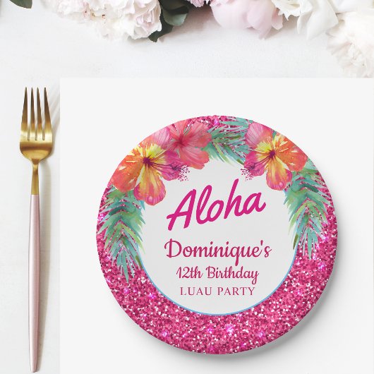 Aloha Luau Party Glitter Tropische Hibiscus Papieren Bordje