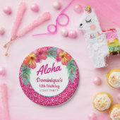 Aloha Luau Party Glitter Tropische Hibiscus Papieren Bordje (Feest)