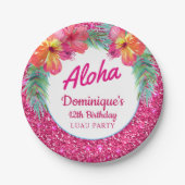 Aloha Luau Party Glitter Tropische Hibiscus Papieren Bordje (Voorkant)