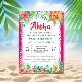 Aloha Luau Party Tropical Afstuderen Invitation Kaart