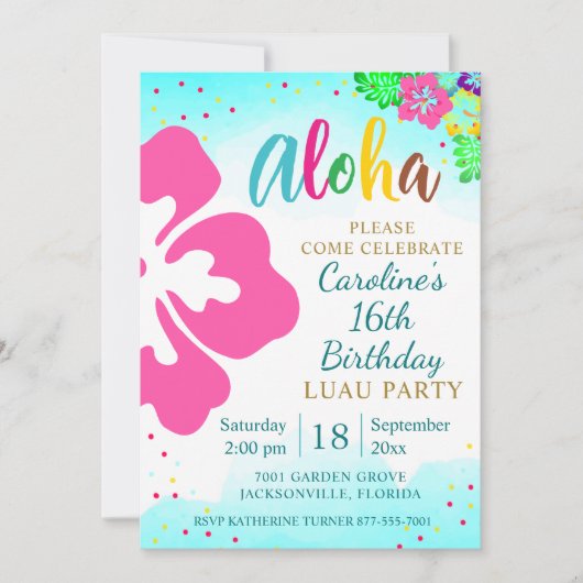 Aloha Luau Party Tropical Hibiscus Birthday Kaart (Voorkant)