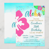 Aloha Luau Party Tropical Hibiscus Birthday Kaart (Voorkant / Achterkant)