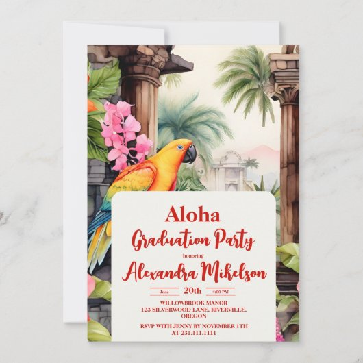 Aloha Luau Party Tropisch Afstuderen Kaart (Voorkant)