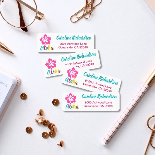 Aloha Luau Party Tropische Hibiscus Retouradres Etiket