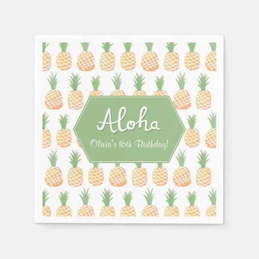 Aloha Luau Pineapple Birthday Party Napkins Servet (Voorkant)
