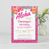Aloha Luau Pink Glitter Tropical Hibiscus Kaart (Staand voorkant)