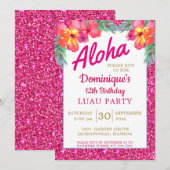Aloha Luau Pink Glitter Tropical Hibiscus Kaart (Voorkant / Achterkant)