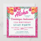 Aloha Luau Pink Glitter Tropical Hibiscus Square (Voorkant)