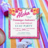 Aloha Luau Pink Glitter Tropical Hibiscus Square